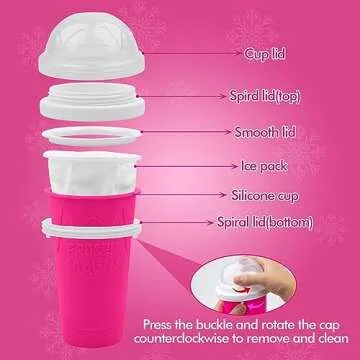 Slushie Maker Cup, Magic Quick Frozen Smoothies Cup for Homemade Milk Shake Ice Cream Maker, Cooling Cup, Double Layer Squeeze Slushy Maker Cup, Birthday Gifts for Friends,Family(Pink)