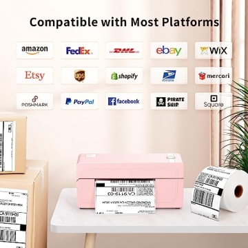 JADENS Bluetooth Thermal Label Printer 4x6, Pink Wireless Shipping Label Printer for Small Business & Packages, Compatible with iOS, Android, Mac, Windows, Amazon, Etsy, Ebay, Shopify