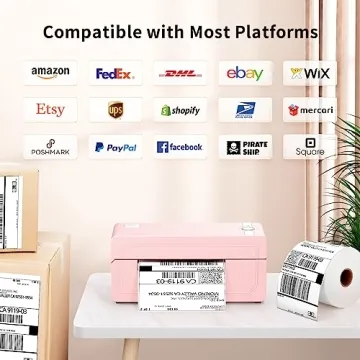 JADENS Bluetooth Thermal Label Printer 4x6, Pink Wireless Shipping Label Printer for Small Business & Packages, Compatible with iOS, Android, Mac, Windows, Amazon, Etsy, Ebay, Shopify