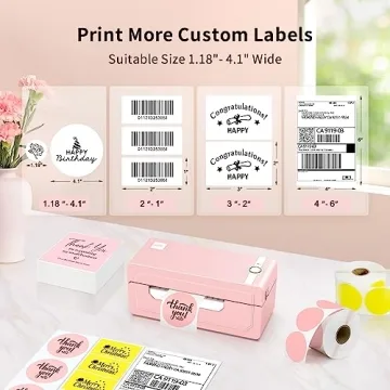 JADENS Bluetooth Thermal Label Printer 4x6, Pink Wireless Shipping Label Printer for Small Business & Packages, Compatible with iOS, Android, Mac, Windows, Amazon, Etsy, Ebay, Shopify