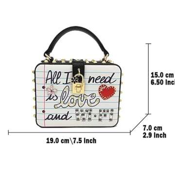 Boutique De FGG All I Need Is LOVE and WIFI Women's White Shoulder Handbags Rivets Flower Crossbody Bag Flower Clutch Totes