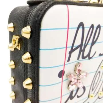 Boutique De FGG All I Need Is LOVE and WIFI Women's White Shoulder Handbags Rivets Flower Crossbody Bag Flower Clutch Totes