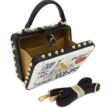 Boutique De FGG All I Need Is LOVE and WIFI Women's White Shoulder Handbags Rivets Flower Crossbody Bag Flower Clutch Totes