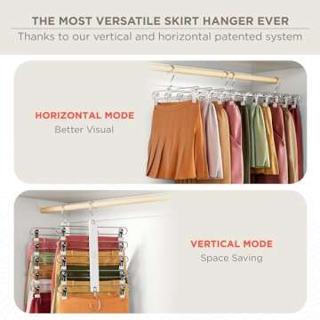 MORALVE Skirt Hangers Space Saving with Clips - 2 Pack - European Beechwood 5-Tier Hanger for Shorts, Skirts, and Pants - Closet Organizer and Storage Solution for Women with 360° Swivel Hook