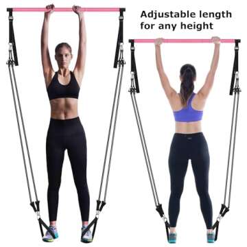 Pilates Bar Kit with Resistance Bands, Adjustable 3-Section Pilates Bar with Stackable Bands Workout Equipment for Legs,Hip,Waist and Arm Full Body Workouts Pilates (Pink(Adjustable,40/50lbs)