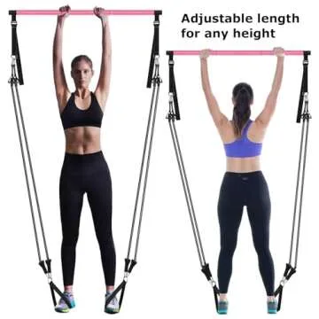 Pilates Bar Kit with Resistance Bands, Adjustable 3-Section Pilates Bar with Stackable Bands Workout Equipment for Legs,Hip,Waist and Arm Full Body Workouts Pilates (Pink(Adjustable,40/50lbs)