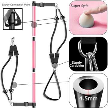 Pilates Bar Kit with Resistance Bands, Adjustable 3-Section Pilates Bar with Stackable Bands Workout Equipment for Legs,Hip,Waist and Arm Full Body Workouts Pilates (Pink(Adjustable,40/50lbs)
