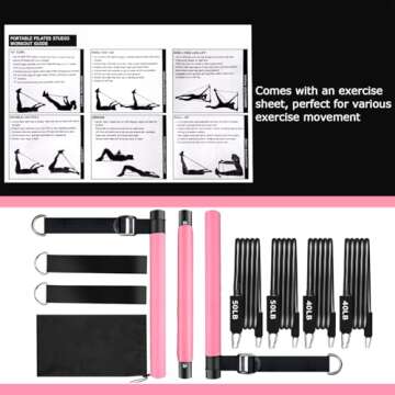 Pilates Bar Kit with Resistance Bands, Adjustable 3-Section Pilates Bar with Stackable Bands Workout Equipment for Legs,Hip,Waist and Arm Full Body Workouts Pilates (Pink(Adjustable,40/50lbs)