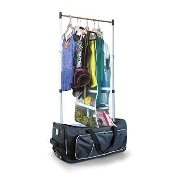 Travolution Dance Bag with Garment Rack, 24 Inch Rolling Duffel With Wheels, Ideal for Competitions & Travel, Easy-assembly Lightweight Aluminum Clothes Rack, Wheeled Upright Luggage, Black/Gray