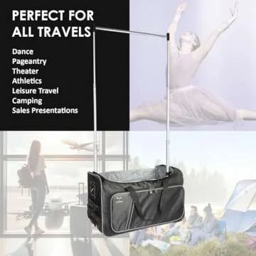 Travolution Dance Bag with Garment Rack, 24 Inch Rolling Duffel With Wheels, Ideal for Competitions & Travel, Easy-assembly Lightweight Aluminum Clothes Rack, Wheeled Upright Luggage, Black/Gray