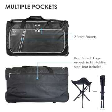 Travolution Dance Bag with Garment Rack, 24 Inch Rolling Duffel With Wheels, Ideal for Competitions & Travel, Easy-assembly Lightweight Aluminum Clothes Rack, Wheeled Upright Luggage, Black/Gray