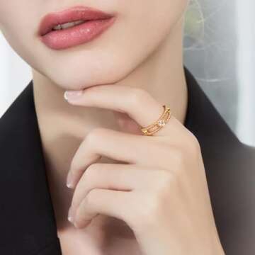 Cicy Bell Four Leaf Clover Rings for Women Trendy 18k Gold Plated Cubic Zirconia Beaded Double Statement Rings Good Luck Jewelry Gifts