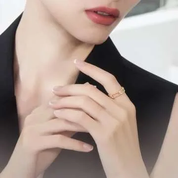 Cicy Bell Four Leaf Clover Rings for Women Trendy 18k Gold Plated Cubic Zirconia Beaded Double Statement Rings Good Luck Jewelry Gifts