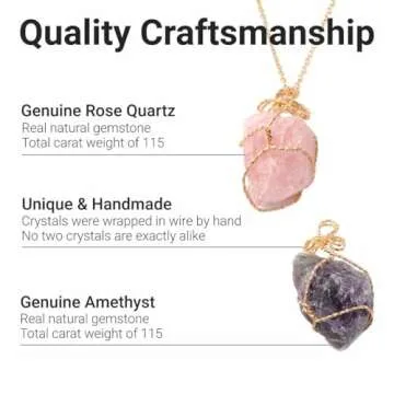 Shop LC Crystal Necklaces - Handmade Healing Amethyst & Rose Quartz Raw Gemstone Necklace Sets - 24" Necklace Length - Set of 2 Jewelry Birthday Gifts for Women