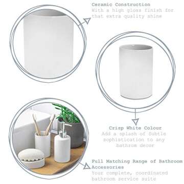 Harbour Housewares Glazed White Ceramic Bathroom Toothbrush Tumbler, 250ml