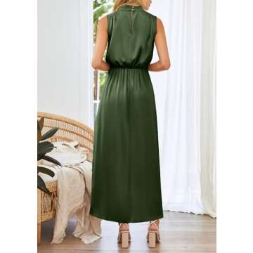 PRETTYGARDEN Women's Long Formal Satin Dress Mock Neck Sleeveless Side Slit Flowy Maxi Tank Dresses ...