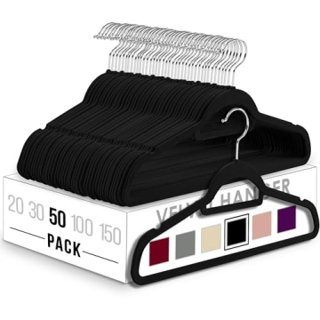 Utopia Home Premium Velvet Hangers 50 Pack - Non-Slip Clothes Hangers with Tie Bar - Black Hangers -...
