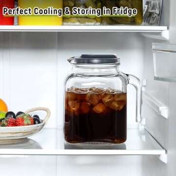 68 Oz Seal Pitcher With Lid and Spout, Large Iced Tea Pitcher for Fridge, Wide Mouth Glass Jar Container for Homemade Juice & Iced Tea, Iced Coffee, and Drinks