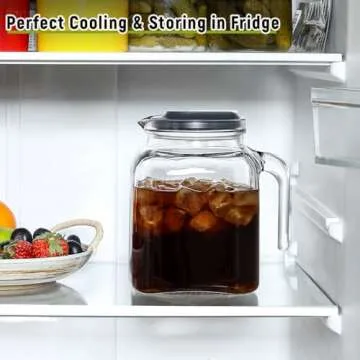 68 Oz Seal Pitcher With Lid and Spout, Large Iced Tea Pitcher for Fridge, Wide Mouth Glass Jar Container for Homemade Juice & Iced Tea, Iced Coffee, and Drinks