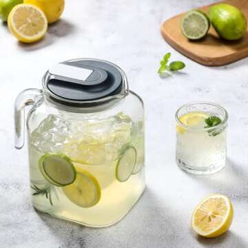 68 Oz Seal Pitcher With Lid and Spout, Large Iced Tea Pitcher for Fridge, Wide Mouth Glass Jar Container for Homemade Juice & Iced Tea, Iced Coffee, and Drinks