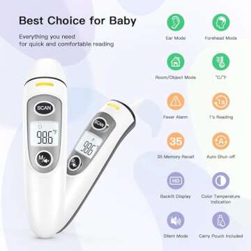 Touchless Thermometer for Adults - Accurate & Versatile 2-in-1
