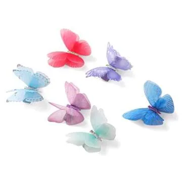Liasun 6Pcs/pack 3D Colorful Organza Butterfly Hair Clips - Chiffon Fairy Wings - Ribbon Wrapped Cli...