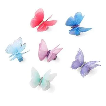 Liasun 6Pcs/pack 3D Colorful Organza Butterfly Hair Clips - Chiffon Fairy Wings - Ribbon Wrapped Clips 0.4Inch Barrettes Hair Accessories For Women and Girls(Multicolor2)