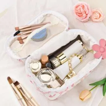 Stylish MZLUWM Large Quilted Makeup Bag for Women