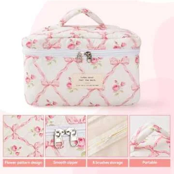 Stylish MZLUWM Large Quilted Makeup Bag for Women