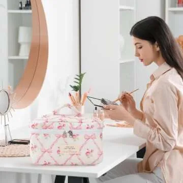 Stylish MZLUWM Large Quilted Makeup Bag for Women