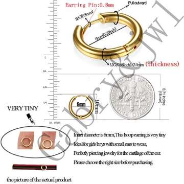 316L Surgical Stainless Steel Huggie Hoop Earrings 6mm Gold Hypoallergenic Earrings Hoop Cartilage Helix Lobes Hinged Sleeper Earrings For Men Women(A01:6mm Gold(THK 2.0mm))