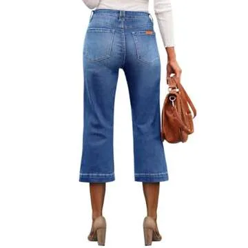 Sidefeel Women's Fashion High Waisted Stretchy Capri Pants - Trendy Denim