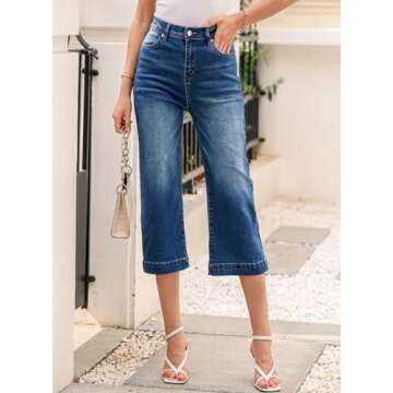 Trendy Sidefeel Women's Wide Leg Capri Jeans for Style