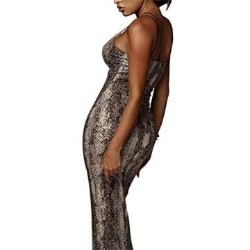 PRIMODA Women's Sexy Neon Asymmetrical Spaghetti Strap Dress Deep V-Neck Sleeveless Bodycon Midi Club Dress (Snake XL)