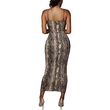 PRIMODA Women's Sexy Neon Asymmetrical Spaghetti Strap Dress Deep V-Neck Sleeveless Bodycon Midi Club Dress (Snake XL)