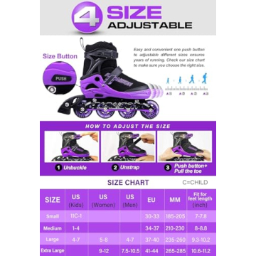 PAPAISON Adjustable Inline Skates for Kids and Adults with Full Light Up Wheels, Outdoor Roller Skates for Girls and Boys, Men and Women