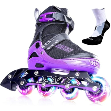 PAPAISON Adjustable Inline Skates for Kids and Adults with Full Light Up Wheels, Outdoor Roller Skates for Girls and Boys, Men and Women