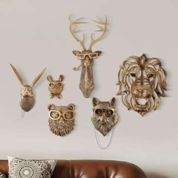 UITWMKTG Gold Animal Head Wall Decor Wall Sculpture Home Decor Statue for Living Room Office Bedroom...