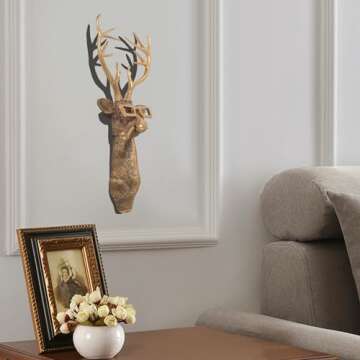 UITWMKTG Gold Animal Head Wall Decor Wall Sculpture Home Decor Statue for Living Room Office Bedroom Modern Decor for Men Women Deer