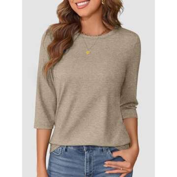 ATHMILE Womens Fall Fashion 2025 Casual 3/4 Sleeve T-Shirt Top Stylish Cute Tunics