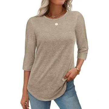 ATHMILE Women's Casual 3/4 Sleeve T-Shirts for Everyday Wear