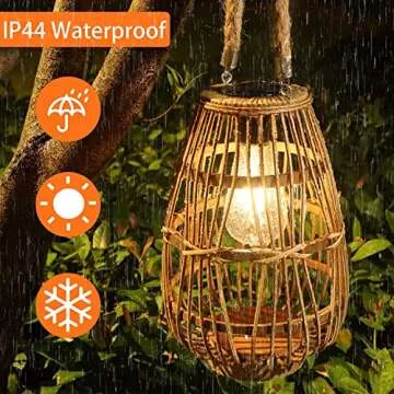 Solar Lantern Outdoor Waterproof Large Rattan Lanterns Decorative Bright Boho Lanterns Lights with Handle Rustic Hanging or Table Lamp for Fence Porch Garden Yard Wedding Decoration