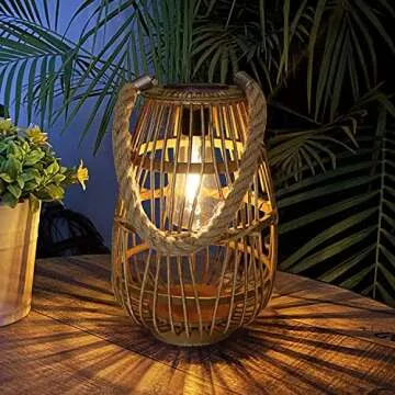 Solar Lantern Outdoor Waterproof Large Rattan Lanterns Decorative Bright Boho Lanterns Lights with Handle Rustic Hanging or Table Lamp for Fence Porch Garden Yard Wedding Decoration