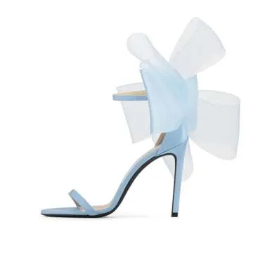 Coutgo Women's Bow Heels Open Toe Stiletto Heels One Strap Bridal Wedding Heeled Sandals