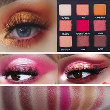 YMH BEAUTE Highly Pigmented Eyeshadow Palette, 9 Colors Eye Shadow Palettes Matte Shimmer Eyeshadow ...