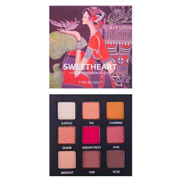 YMH BEAUTE Highly Pigmented Eyeshadow Palette, 9 Colors Eye Shadow Palettes Matte Shimmer Eyeshadow Makeup Palette Long Lasting Waterproof Cosmetics, Cruelty-free (Sweetheart)