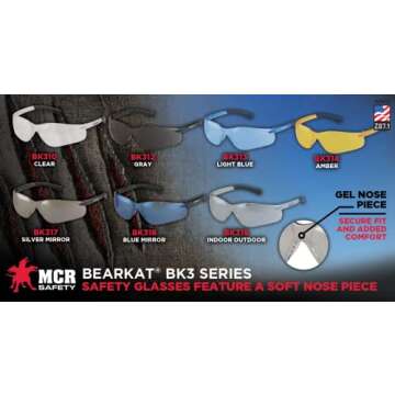 Crews BK310 BearKat 3 Polycarbonate Clear Lens Safety Glasses with Non-Slip Hybrid Black Temple Sleeve, 1 Pair