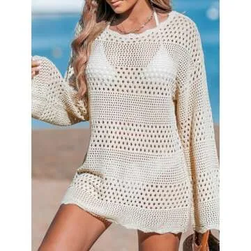 CUPSHE Women's Crochet Swimsuit Cover Up Summer Dress Off White