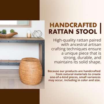 KOUBOO La Jolla Round Rattan Stool, Side Table, Handmade, Extra Seating, Patio, Living Room, Boho Decor, End Table, Honey Brown, 18" by 18"