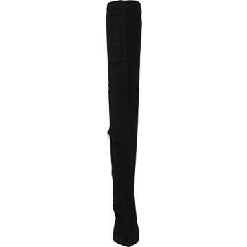 Liliana DB54 Women Suede Pointy Toe Thigh High Single Sole Stiletto Boot,Black,7